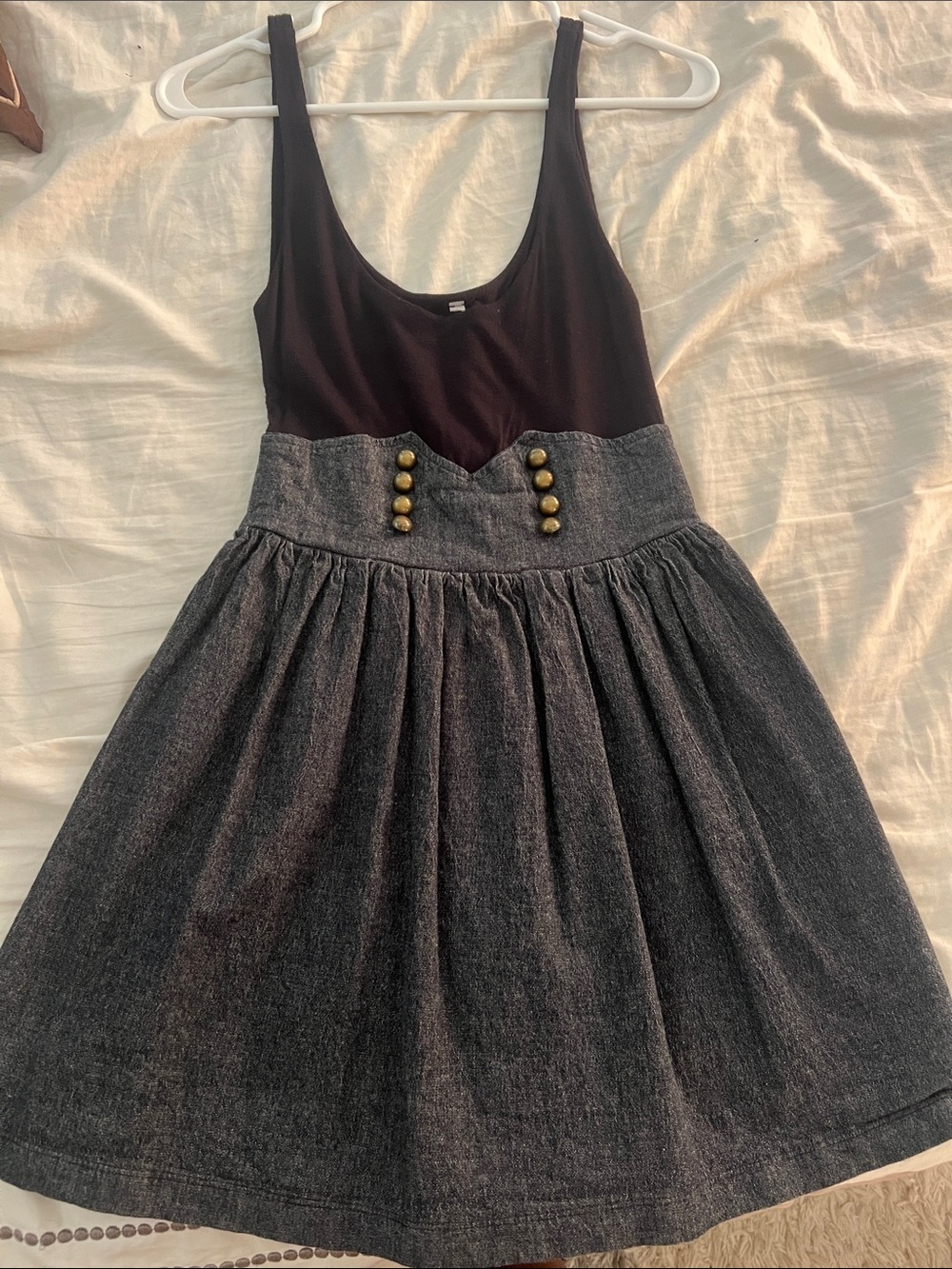 Miley Cyrus & Max Azria Black Bodice with Charcoal Skirt Button-Accent Dress
